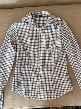 Brandy Melville White and Navy Check Button-Down Shirt